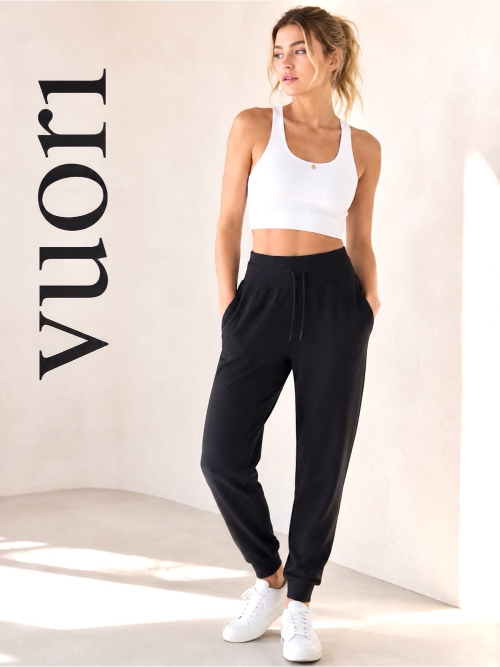 Vuori Women’s Black Drawstring High-Waist Joggers